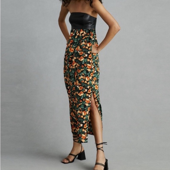 NWT Anthropologie Mare Mare Faux Leather Floral Maxi Dress XS - Picture 1 of 12